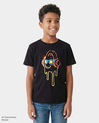Boys Melting Happy Face Graphic Tee - BLACK
