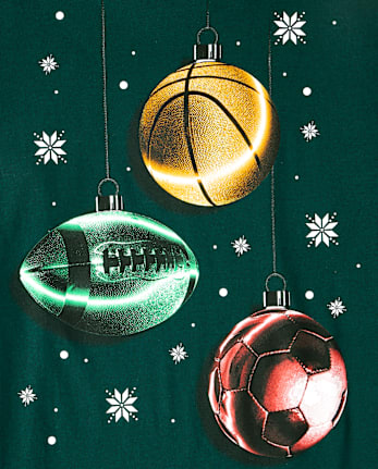 Boys Christmas Sports Ornaments Graphic Tee - BALT GREEN