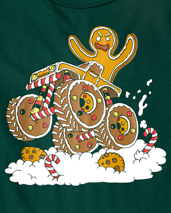 Boys Christmas Gingerbread Monster Truck Graphic Tee - BALT GREEN
