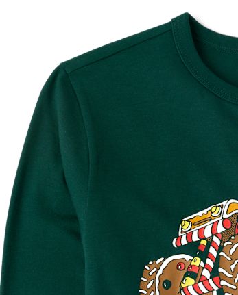 Boys Christmas Gingerbread Monster Truck Graphic Tee - BALT GREEN