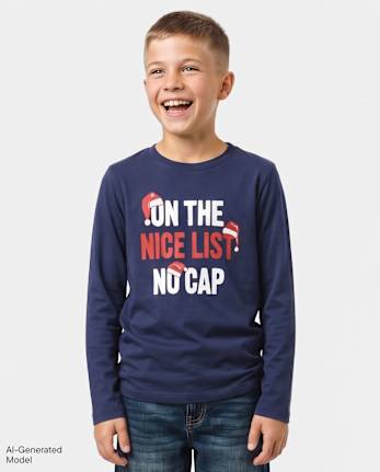 Boys Christmas Nice Lost No Cap Graphic Tee - THUNDER BLUE
