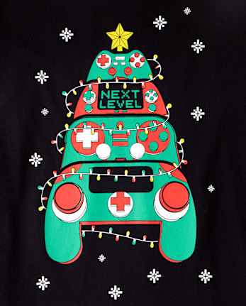 Boys Christmas Video Game Controllers Graphic Tee - BLACK