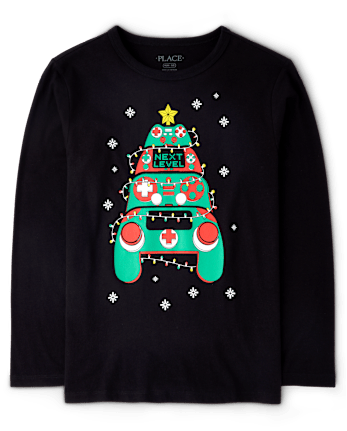 Boys Christmas Video Game Controllers Graphic Tee - BLACK