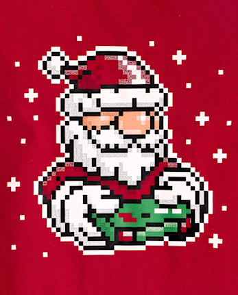 Boys Christmas Gaming Santa Graphic Tee - RED OCHRE