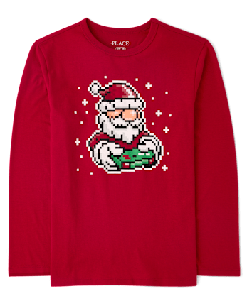 Boys Christmas Gaming Santa Graphic Tee - RED OCHRE