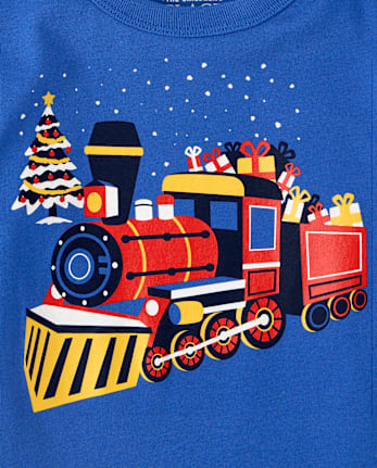 Baby And Toddler Boys Christmas Train Graphic Tee - ICE COBALT CL