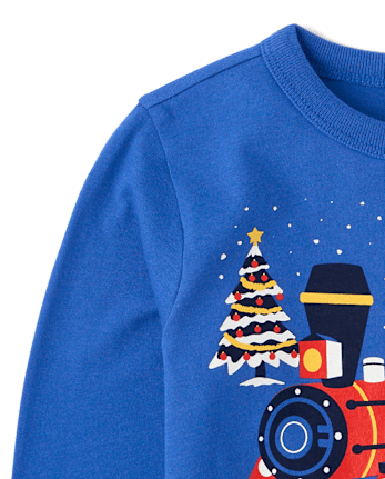 Baby And Toddler Boys Christmas Train Graphic Tee - ICE COBALT CL