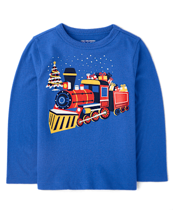 Baby And Toddler Boys Christmas Train Graphic Tee - ICE COBALT CL