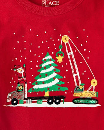 Baby And Toddler Boys Christmas Construction Vehicle Graphic Tee - GALA RED CL