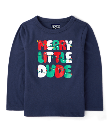 Baby And Toddler Boys Christmas Merry Dude Graphic Tee - THUNDER BLUE