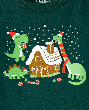 Baby And Toddler Boys Christmas Dino Graphic Tee - BALT GREEN