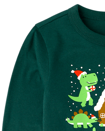 Baby And Toddler Boys Christmas Dino Graphic Tee - BALT GREEN