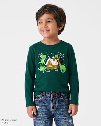 Baby And Toddler Boys Christmas Dino Graphic Tee - BALT GREEN