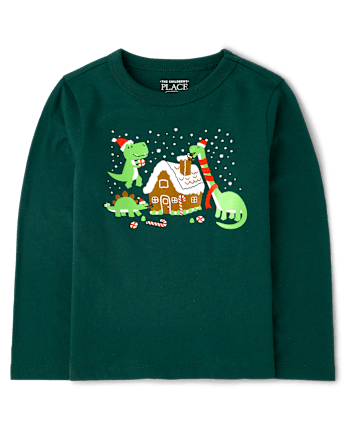 Baby And Toddler Boys Christmas Dino Graphic Tee - BALT GREEN