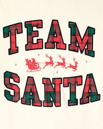 Baby And Toddler Matching Family Christmas Team Santa Graphic Tee - FAIR IVORY