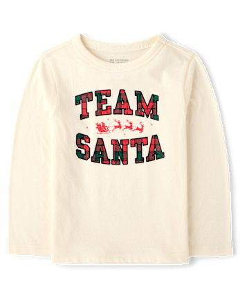 Baby And Toddler Matching Family Christmas Team Santa Graphic Tee - FAIR IVORY