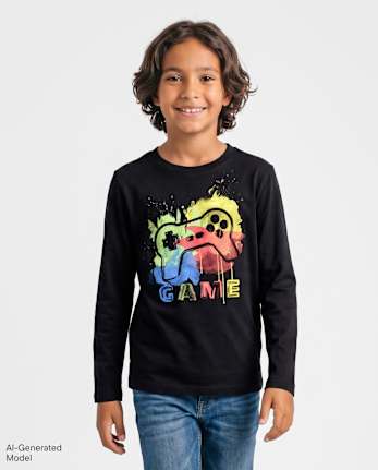T-shirt graphique de jeu vidéo pour garçons - BLACK