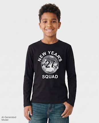 Kids New Year's Squad Graphic Tee - BLACK