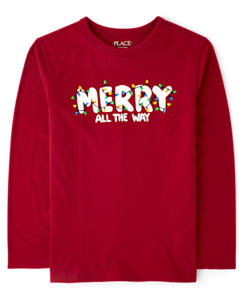 Kids Matching Family Christmas Merry Graphic Tee - RED OCHRE