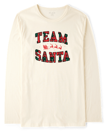 Adult Matching Family Christmas Team Santa Graphic Tee - FAIR IVORY