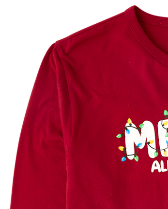 Adult Matching Family Christmas Merry Graphic Tee - RED OCHRE