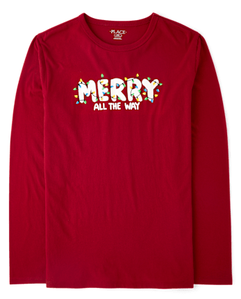 Adult Matching Family Christmas Merry Graphic Tee - RED OCHRE