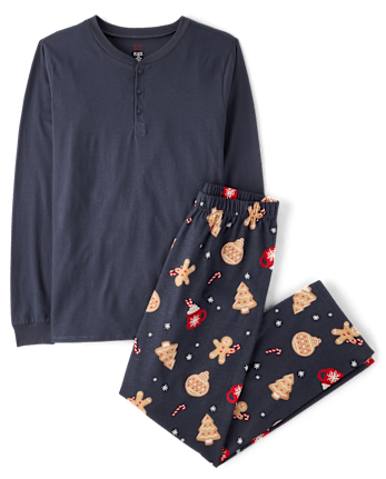 Mens Matching Family Gingerbread Cotton Henley Pajamas