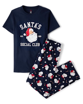 Mens Matching Family Santa's Social Club Cotton Pajamas