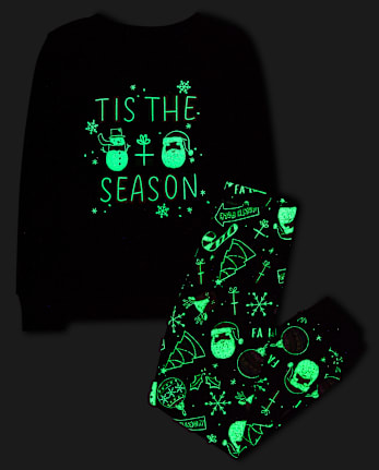 Kids Matching Family Glow Tis' The Season Snug Fit Cotton Pajamas