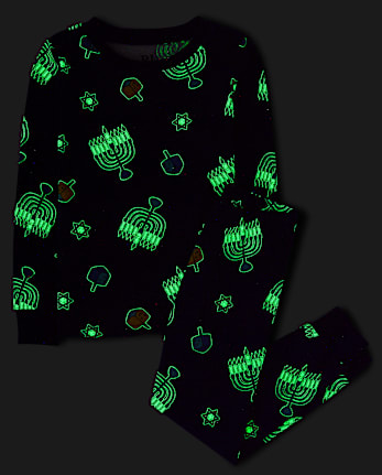 Kids Matching Family Glow Hanukkah Snug Fit Cotton Pajamas