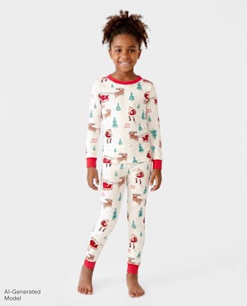 Pyjamas en coton ajustés assortis pour enfants, motif traîneau du Père Noël - SIMPLYWHT