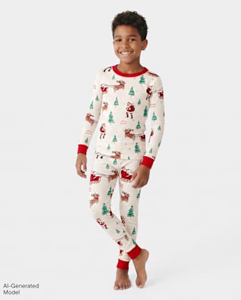 Pyjamas en coton ajustés assortis pour enfants, motif traîneau du Père Noël - SIMPLYWHT