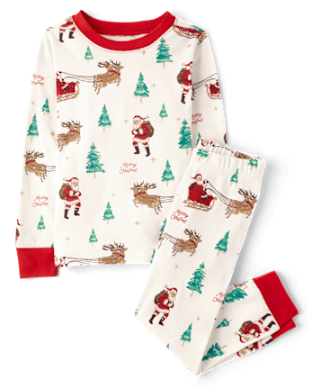 Kids Matching Family Santa Sleigh Snug Fit Cotton Pajamas