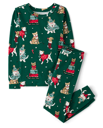 Kids Matching Family Christmas Dogs Snug Fit Cotton Pajamas