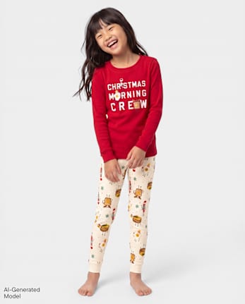 Kids Matching Family Christmas Morning Crew Snug Fit Cotton Pajamas - HALO WHITE