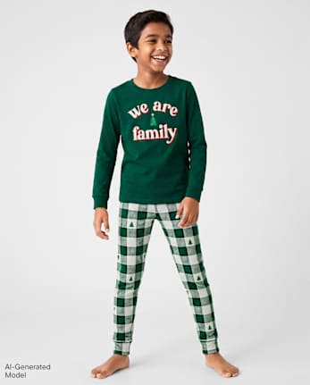 Kids Matching Family We Are Family Snug Fit Cotton Pajamas - HALO WHITE