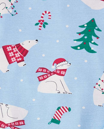 Kids Matching Family Christmas Polar Bear Snug Fit Cotton Pajamas