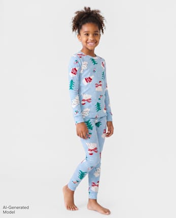 Pyjamas de Noël assortis pour enfants, motif ours polaire, en coton ajusté - WHIRLWIND