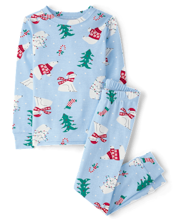 Kids Matching Family Christmas Polar Bear Snug Fit Cotton Pajamas