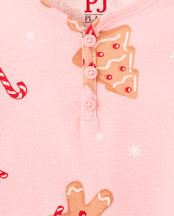 Girls Matching Family Gingerbread Snug Fit Cotton Henley Pajamas