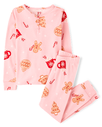 Girls Matching Family Gingerbread Snug Fit Cotton Henley Pajamas