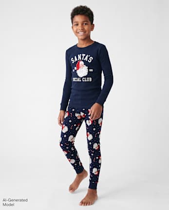 Boys Matching Family Santa's Social Club Snug Fit Cotton Pajamas - TIDAL