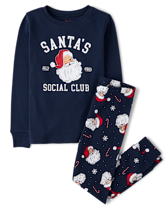 Pyjamas en coton ajustés pour garçons, assortis à ceux de la famille, inspirés du club social du Père Noël
