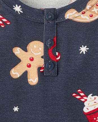 Boys Matching Family Gingerbread Snug Fit Cotton Henley Pajamas