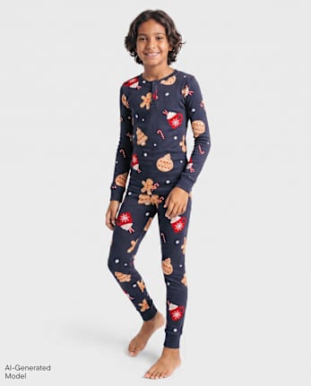 Pyjamas Henley en coton ajustés, motif pain d'épice, assortis pour toute la famille, pour garçons - ODYSSEY GRAY
