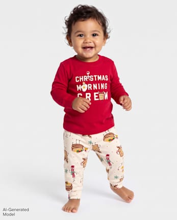 Baby And Toddler Matching Family Christmas Morning Crew Snug Fit Cotton Pajamas - HALO WHITE