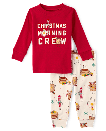 Baby And Toddler Matching Family Christmas Morning Crew Snug Fit Cotton Pajamas - HALO WHITE