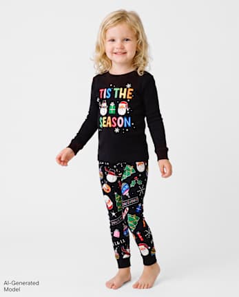Pyjamas en coton ajustés pour bébés et jeunes enfants, collection « Family Glow Tis' The Season », assortis à la collection familiale. - BLACK