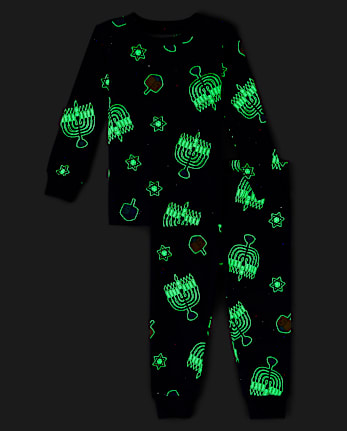 Baby And Toddler Matching Family Glow Hanukkah Snug Fit Cotton Pajamas