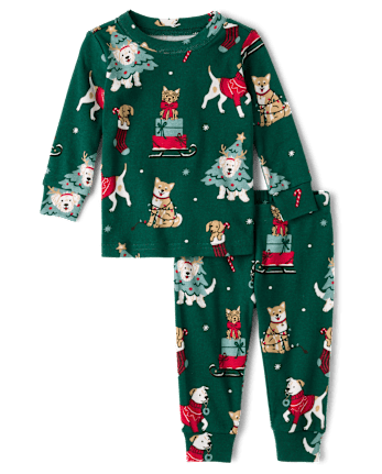 Baby And Toddler Matching Family Christmas Dogs Snug Fit Cotton Pajamas